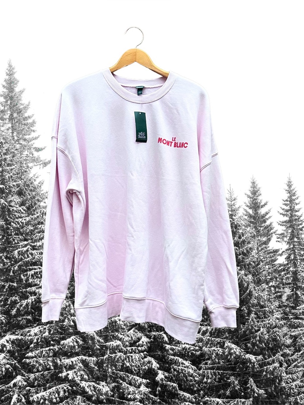 Wild Fable Le Montblanc Pink Sweatshirt XL Ski Mountain Chamonix Mont Blanc NWT - Picture 1 of 13